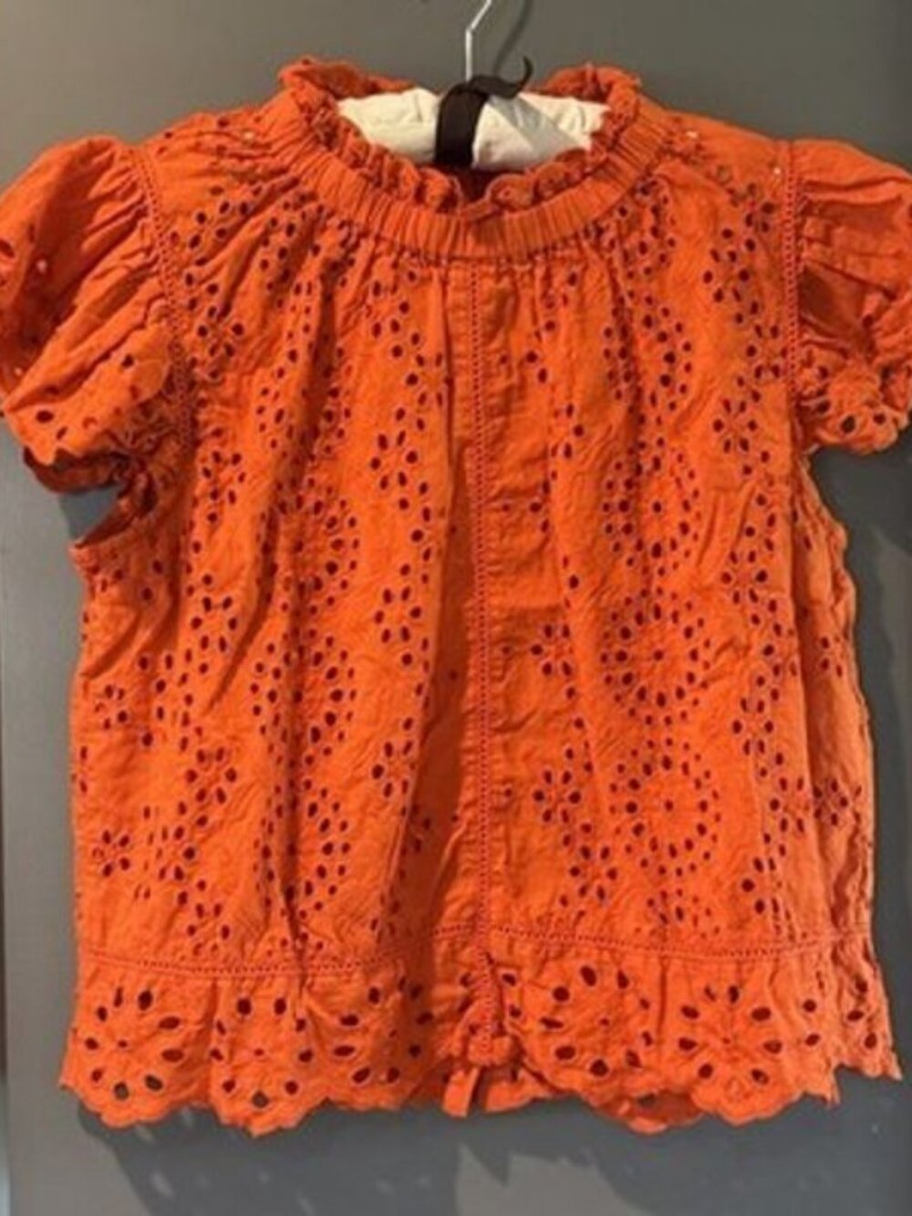 Jennifer & Grace Ivory Eyelet Lace Cotton Flared Sleeve Lacy Blouse Shirt Top S
